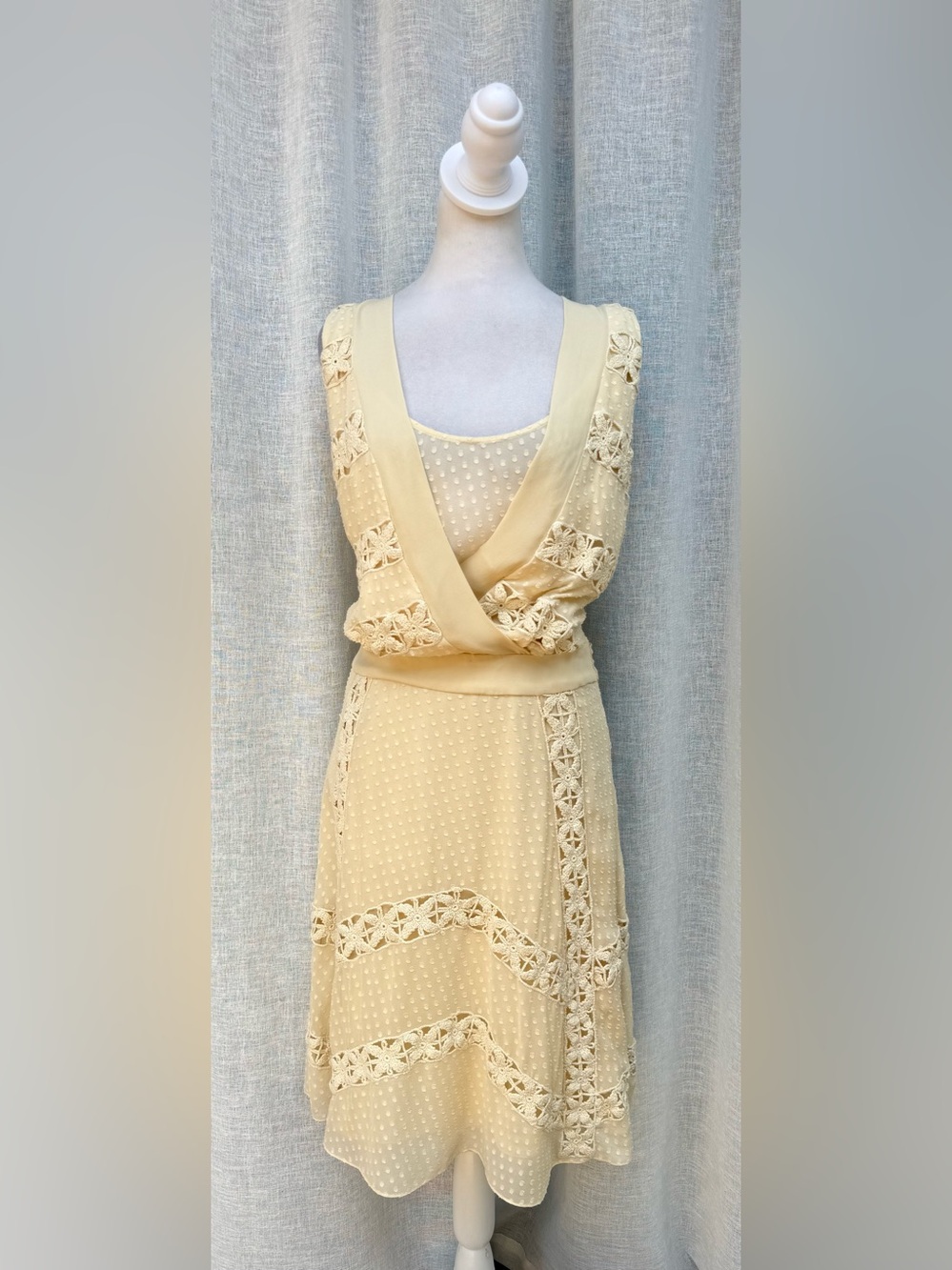 Temperley London ivory cream dots floral lace sleeveless midi wrap dress